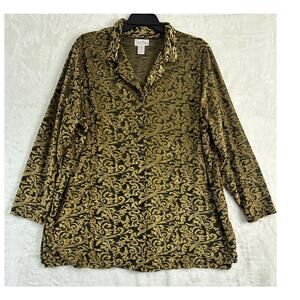 Diane Von Furstenberg Gold Velour Button Shirt 3X DVF Mature
